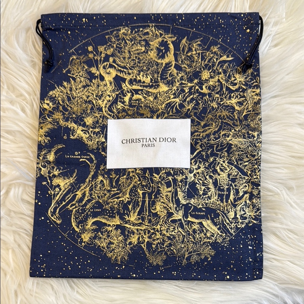 Christian Dior Parfums Blue and Gold Drawstring Bag